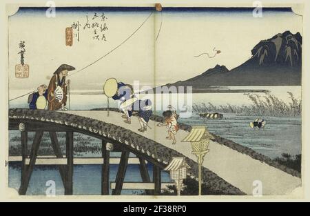 Print, Kakegawa, Mont Akiha, dans les cinquante-trois stations de la route Tokaido (Tokaido Gojulan Tsugi-no Uchi), ca. 1834 Banque D'Images