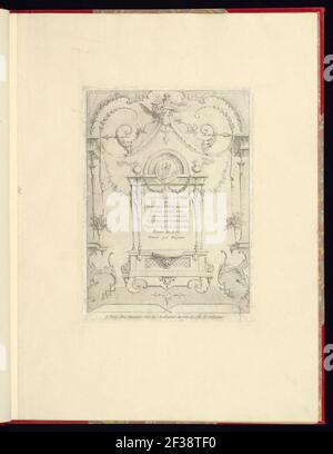 Print, New Livre de principes d'ornithments particularisent for tricme an nombre infini de formes qui dependent, d'après les dessins de Gillot. Peintre du Roy, gravé par Huquier; page de titre Banque D'Images