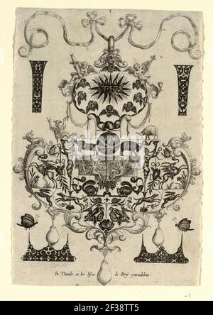 Imprimé, pendentif Design avec la tentation, planche 1, d'une série de huit pendentif avec les vertus cardinales, 1616–1623 Banque D'Images