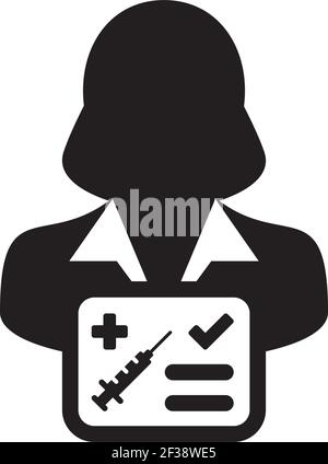 Vecteur d'icône de passeport de vaccin avec avatar de profil de personne d'utilisateur femelle symbole de certificat médical et de santé dans un pictogramme de glyphe illustration Illustration de Vecteur