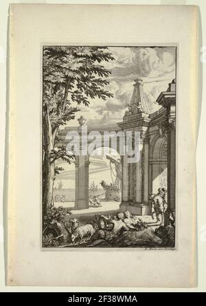 Print, plate in Nouveaux Livre de Paysages (Nouveau Livre des paysages), ca. 1700 Banque D'Images