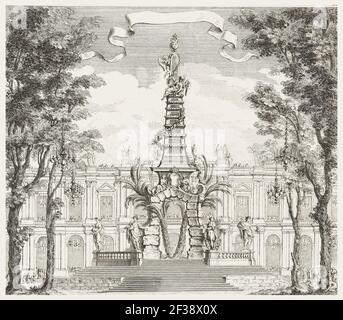 Print, projet d'un feu d'artifice dans un jardin (Design for Fireworks in a Garden), planche 114, en œuvres de juste-Aurèle Meissonnier (œuvres de juste-Aurèle Meissonnier), 1742–48 Banque D'Images