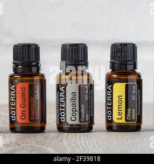 Pecs, Hungray - février 27 2021 - image éditoriale illustrative des huiles essentielles Doterra pour usage quotidien Banque D'Images
