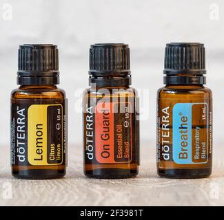 Pecs, Hungray - février 27 2021 - image éditoriale illustrative des huiles essentielles Doterra pour usage quotidien Banque D'Images