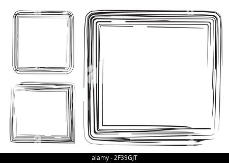 3 cadre carré à partir de plusieurs marques noires épaisses pour votre conception d'élément, isolé sur blanc Illustration de Vecteur