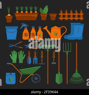 Outils de jardinage. Équipement de soin du jardin. Illustration de Vecteur