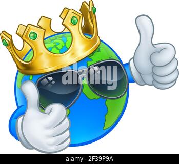 Earth Globe King Crown Shades Cartoon World Mascot Illustration de Vecteur