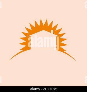 Vecteur signe soleil et maison sur fond orange Illustration de Vecteur