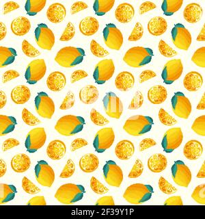 Motif sans coutures avec citrons. Fond vectoriel avec des agrumes juteux et des feuilles. Illustration de Vecteur