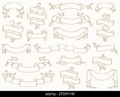 Rubans d'époque aux ornements anciens. Ensemble de vecteurs. Collection de bannières élégantes isolées sur un fond propre. Formes diverses. Illustration de Vecteur