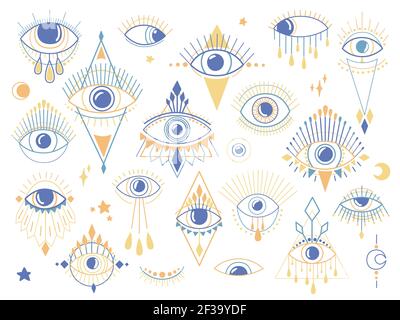 Ensemble Eye of Providence. Symbole sorcellerie magique. Collection de mauvais yeux. Religion ésotérique magique géométrie sacrée symbole illustration vectorielle. Illustration de Vecteur