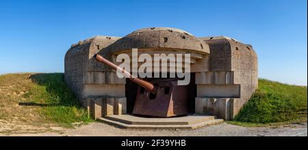 Longues-sur-Mer (Normandie, Nord-Ouest de la France) : batterie d'artillerie allemande de la Seconde Guerre mondiale (non disponible pour la production de cartes postales) Banque D'Images