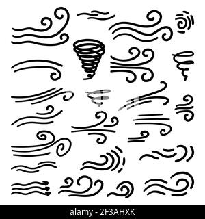 Lignes de vent de Doodle. Esquisse aérienne. Moulin à vent dessin animé à la main. Clipart d'onde vectorielle Illustration de Vecteur