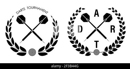 symbole, emblème de flèches de fléchettes sportives croisées avec couronne de laurier pour la compétition. Équipements sportifs. Mode de vie actif. Vecteur Illustration de Vecteur