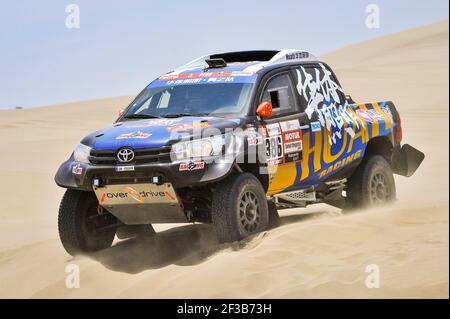 386 LIANG Yuxiang (chn), KOU Hongtao (chn), Toyota, Yong Racing Team, Groupe T1, Classe 1, Auto, action pendant la Dakar 2019, étape 6, Arequipa - San Juan de Marcona, pérou, le 13 janvier - photo DPPI Banque D'Images