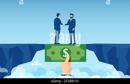 Vecteur d’une main-forte avec une facture de dollar qui va au-point de l’économie gap aider les gens d'affaires à surmonter les difficultés financières Illustration de Vecteur
