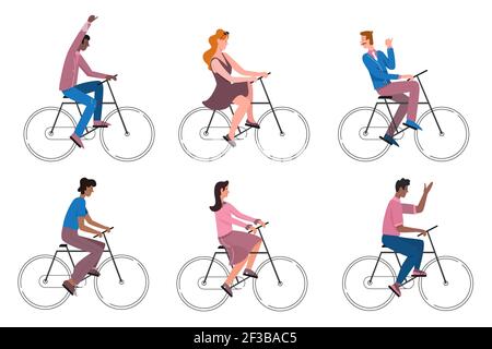 Personnes vélo, activités sportives saines en plein air, jeune cycliste actif à vélo Illustration de Vecteur