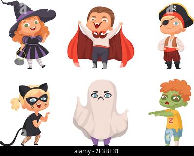 Halloween enfants. Fête enfants personnages effrayants costume sorcière vampire vecteur caricature halloween collection Illustration de Vecteur