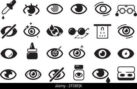 Icône optométrie. Symboles d'ophtalmologie œil médecin lentille opticien collection de lignes vectorielles Illustration de Vecteur