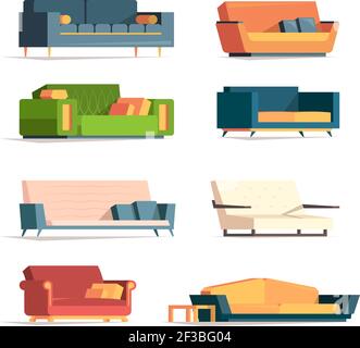 Canapé-lit. Mobilier doux divan canapé canaps luxueux fauteuils collection Vector Illustration de Vecteur