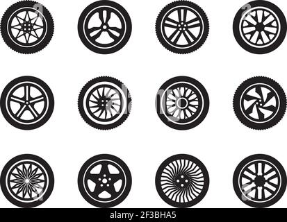 Roues de voiture. Formes des pneus roues de transport silhouettes collection de symboles de véhicules vectoriels Illustration de Vecteur