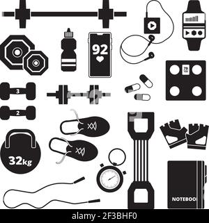 Icône forme physique. Sport symboles santé aérobic silhouettes nutrition symboles vectoriels Illustration de Vecteur