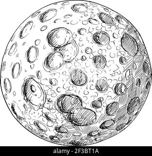 Planète ou Lune planétaire pleine de cratères d'impact.dessin à la main et Illustration Illustration de Vecteur