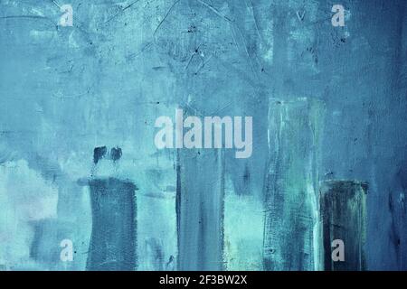 Palette de couteaux bleu abstrait peint sur toile, fond de grunge ou texture Banque D'Images