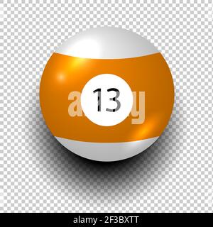 Boule de billard numéro 13. Couleur orange et blanc. Objet vent isolé sur fond transparent Illustration de Vecteur