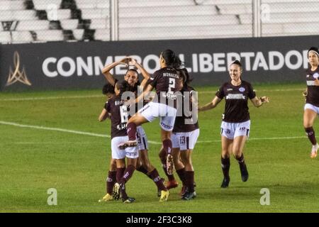 15 mars 2021, Moron, province de Buenos Aires, Argentine: SPORTS.- 15 mars 2021. Moron, province de Buenos Aires, Argentine.- les joueurs de Ferroviarias (Brésil) célèbrent le score du premier but contre River plate (ARG) au dernier quart de la femelle de football CONMEBOL Copa Libertadores, au stade Deportivo Moron à Moron, province de Buenos Aires, Argentine, le lundi 15 mars, 2021. (Credit image: © Julieta Ferrario/ZUMA Wire) Banque D'Images