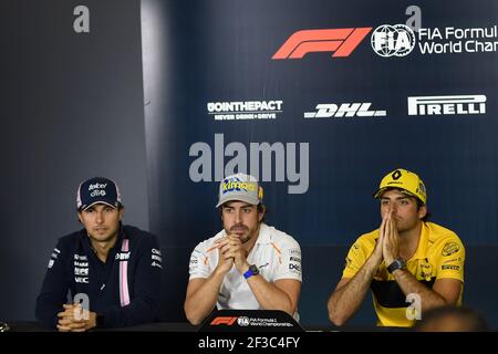 PEREZ Sergio (mex), Force India F1 VJM11, portrait ALONSO Fernando (spa), McLaren Renault MCL33, portrait SAINZ Carlos (spa), Renault Sport F1 Team RS18, portrait HARTLEY Brendon (nzl), Scuderia Toro Rosso Honda STR13, conférence de presse de presse de presse de presse lors de la Formule 1 2018, portrait du championnat du monde FIA, Espagne A Barcelone Catalunya du 10 au 13 mai - photo Eric Vargiolu / DPPI Banque D'Images