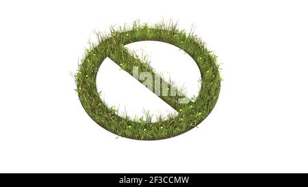 champ d'herbe 3d rendu avec des fleurs colorées en forme de symbole de l'interdiction circulaire avec la masse isolée sur le blanc arrière-plan Banque D'Images