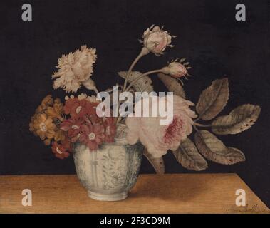 Fleurs dans un pot de Delft, 1663. Banque D'Images