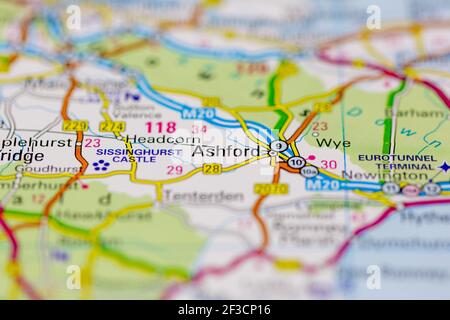 Ashford sur une carte géographique ou une carte routière Banque D'Images