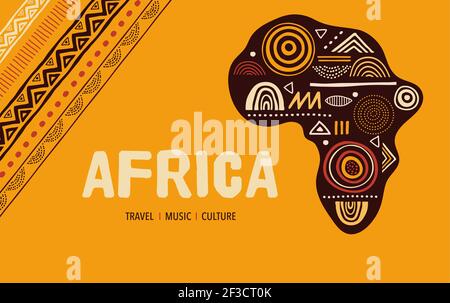 Carte à motifs pour l'Afrique. Bannière avec motif de grunge traditionnel tribal, éléments, concept Illustration de Vecteur