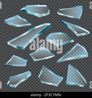 Formes de verre endommagées. Miroir cassé ou verre transparent crash Vector illustrations réalistes Illustration de Vecteur