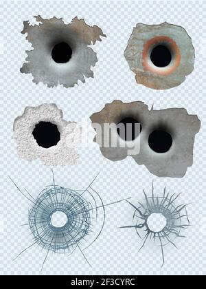 Trou circulaire. Canons en panne puces marques de surface endommagée vecteur modèle réaliste Illustration de Vecteur