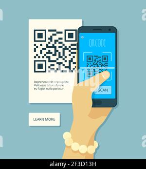 Lecture du code qr. Smartphone portable et lecteur laser code produit sticker concept vectoriel Illustration de Vecteur