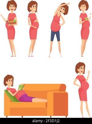 Femme enceinte. Mères nutrition alimentation saine pour la grossesse femmes heureux personnages vecteur de dessin animé Illustration de Vecteur