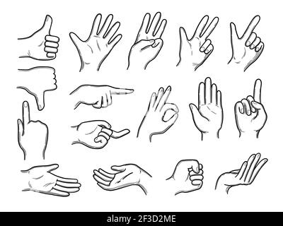 Les mains griffés. Gestes d'expression les mains humaines pointent le vecteur secouant le style dessiné à la main Illustration de Vecteur