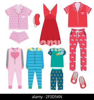 Pyjama. Vêtements de nuit en tissu pour enfants et parents vêtements de nuit pyjama heure de coucher images de couleurs vectorielles Illustration de Vecteur