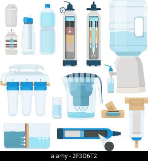 Filtration de l'eau. Accueil refroidisseur et systèmes pour les traitements eau boues réservoirs installations effluent vecteur de collecte des images Illustration de Vecteur