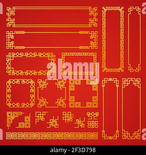 Cadres de décoration chinois. Décors orientaux traditionnels bannières décoration asiatique cadres collection vectorielle Illustration de Vecteur