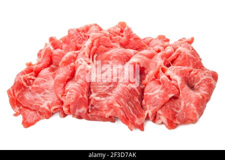 Viande japonaise de qualité supérieure tranchée de bœuf marbré Wagyu isolé sur blanc arrière-plan Banque D'Images