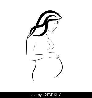 Femme enceinte. Schéma vectoriel, dessin de ligne, femme enceinte s'attendant à un bébé. Illustration de Vecteur