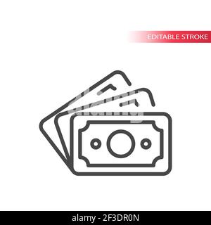 Icône de vecteur de ligne de billets, argent liquide. Symbole de ventilateur de billet de banque, contour modifiable. Illustration de Vecteur