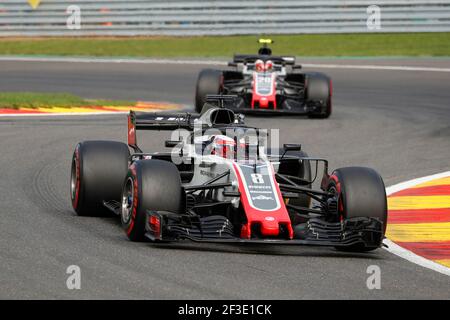 08 GROSJEAN Romain (FRA), Haas F1 Team VF-18 Ferrari, 20 MAGNUSSEN Kevin (dnk), Haas F1 Team VF-18 Ferrari, action pendant le Championnat du monde de Formule 1 2018, Grand Prix de Belgique du 23 au 26 août à Spa -Francorchamps, Belgique - photo DPPI Banque D'Images