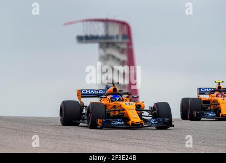 14 ALONSO Fernando (spa), McLaren Renault MCL33, action pendant le Championnat du monde de Formule 1 2018, Etats-Unis d'Amérique Grand Prix du 18 au 21 octobre à Austin, Texas, Etats-Unis - photo DPPI Banque D'Images