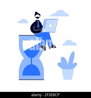 Procrastinting femme assise sur le concept de vecteur de sablier Illustration de Vecteur