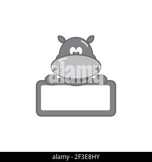 Bannière pour bébé animal. Hippo. Étiquette de dessin animé. Illustration de Vecteur